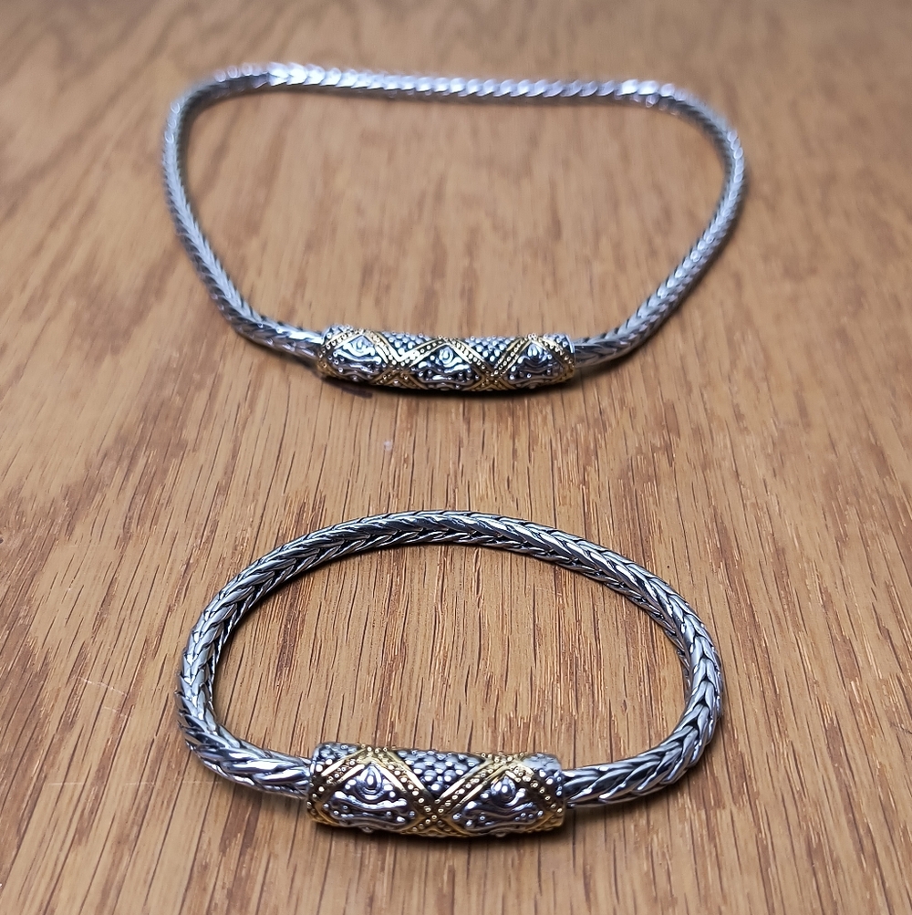 Premier Designs Silver and Gold Bracelet Set Round Foxtail Chain RETIRED